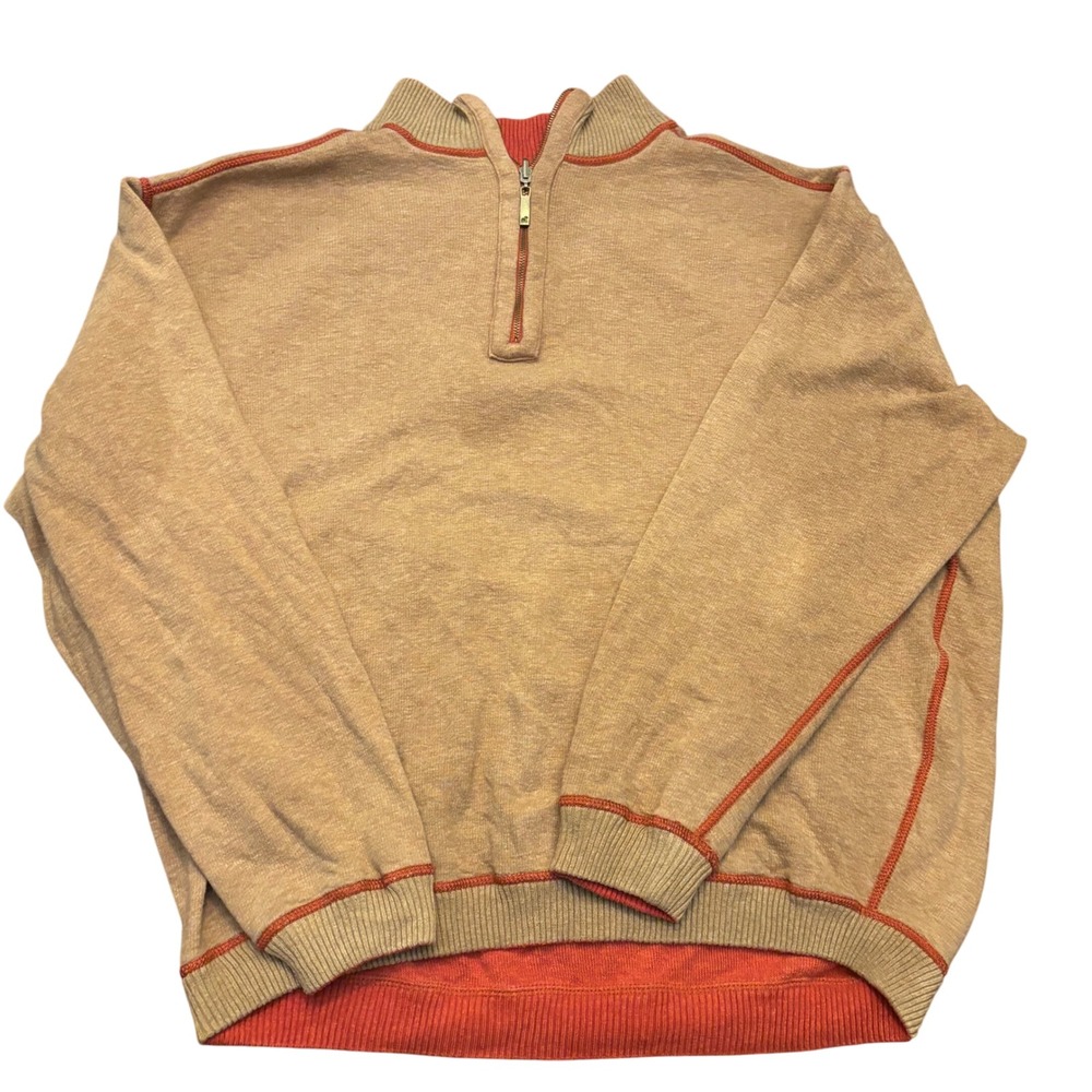 Tommy Bahama Men's Bay Club Reversible 1/4 Zip Sweater Pullover Red and Oatmeal